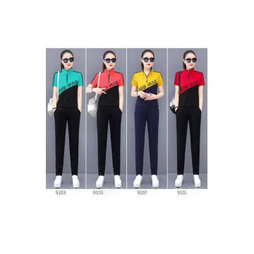 Monisa sports leisure colorful mixed suit with short sleeves and long trousers